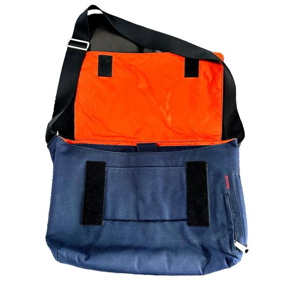 JACK SPADE Crossbody Messenger Bag Greene St Large Canvas Navy w/Orange Interior - Picture 4 of 7